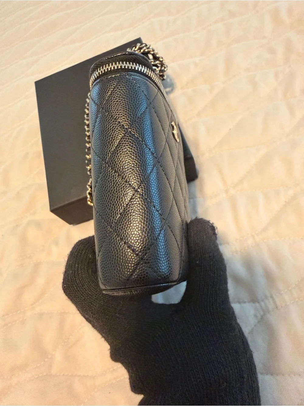 CHANEL Vertical Vanity in Black Caviar Leather with Gold Hardware